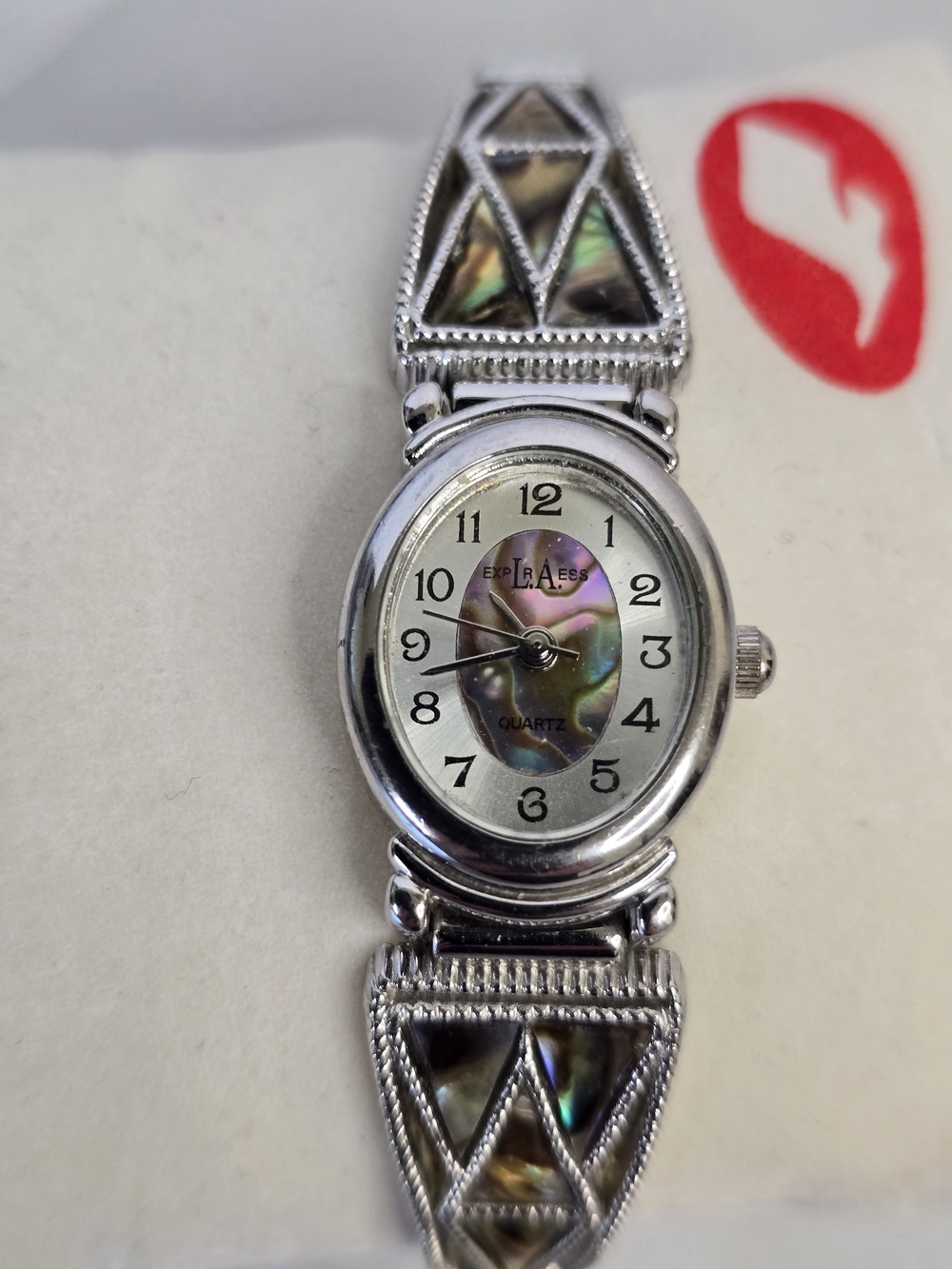 Vintage 90's LA Express Silver Watch with Iridescent Mother-of-Pearl Inset